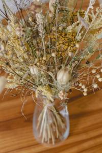 a vase filled with dried flowers on a table at Alfreda in Sokołowsko