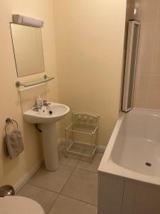 La salle de bains est pourvue d'un lavabo, de toilettes et d'une baignoire. dans l'établissement Glor Na Farraige 15, à Knights Town