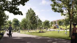 a rendering of a park with people walking dogs at Newly Built Modern 4BR Townhouse w/ Parking in Oshawa