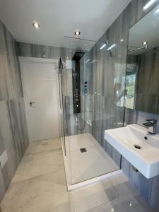 a bathroom with a shower and a sink at Malagasuite Villa Moriana in Mijas