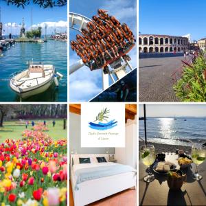 a collage of photos with flowers and wine bottles at Studio Centrale Pacengo di Lazise in Lazise