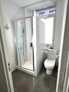 a bathroom with a shower and a toilet at Sweet Dream House in Brussels