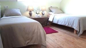 1 Schlafzimmer mit 2 Betten, 2 Lampen und einem Teppich in der Unterkunft Mostarlic Vegan and Gluten free B&B in Bouconville