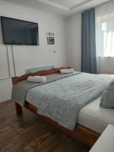 1 dormitorio con 1 cama y TV en la pared en Apartman ASKA, en Višegrad