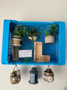 a blue shelf with potted plants on top of it at La Madriguera de Toledo in Bargas