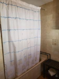 a shower curtain in a bathroom with a tub at BERJA33 in Roquetas de Mar