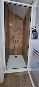 a shower with a glass door in a bathroom at Vivienda Rural Sentirte 1 Centro de Aracena in Aracena +19 photos