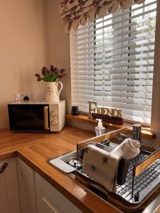 a kitchen counter with a sink and a microwave at The Garden Annexe in Longhope