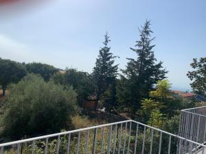 uma vista para uma colina com árvores e uma cerca em Camera con bagno privato em Ragalna