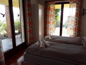a bedroom with two beds and a window with a view at Casa Luisa Ferienhaus in Astano in Astano