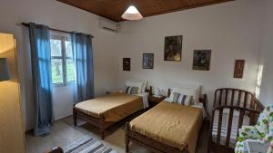 um quarto com 2 camas individuais e uma janela em Villa Messavrisi em Halikounas