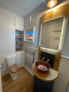 a bathroom with a sink and a toilet at The Grove Glamping in Cromer