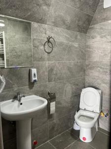 a bathroom with a sink and a toilet at Deka Achkhoti in Stepantsminda