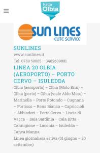 een schermafdruk van de tekst van de zonnelijnen bij Residenza Chrysalis Bay in Porto Cervo