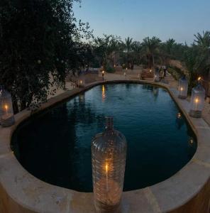 eine Vase, die mitten im Pool sitzt in der Unterkunft غزاله كامب in Siwa