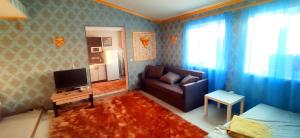 ein Wohnzimmer mit einem Sofa und einem TV in der Unterkunft Be real центр квартира кондиціонер in Iwano-Frankiwsk
