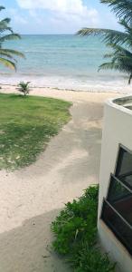 een uitzicht op het strand vanuit een gebouw bij Mayan Beach Garden in El Placer