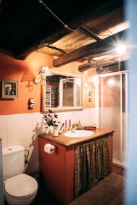 a bathroom with a white toilet and a sink at La Casa de Roma 