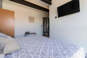 a bedroom with a bed with a television on the wall at 2Ph Large 2Brm 3 bath AC private terrace apt in Mexico City