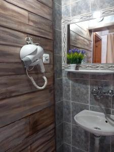 baño con lavabo y teléfono en la pared en Boina House, en Bansko