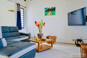 TV a/nebo společenská místnost v ubytování Villa T4 La Sagesse WS - Piscine Privée
