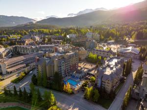 an aerial view of a city with mountains in the background at Hilton Whistler Resort & Spa in Whistler