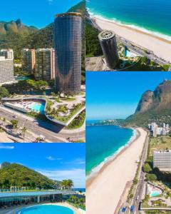 eine Collage mit Fotos, die die Sehenswürdigkeiten der Kapstadt und des Strandes zeigen in der Unterkunft Hotel Nacional in Rio de Janeiro