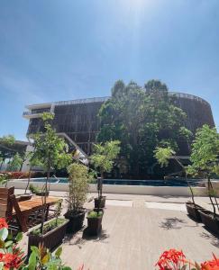 a courtyard with trees and benches in front of a building at Courtyard by Marriott Tuxpan Veracruz in Tuxpan de Rodríguez Cano