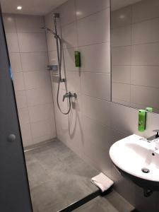 ein Bad mit einer Dusche und einem Waschbecken in der Unterkunft Gasthaus Hotel Löffelschmiede in Hinterzarten