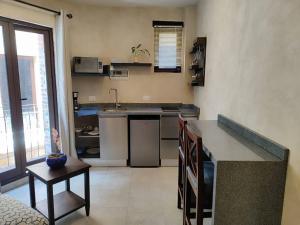 una cucina con bancone e una cucina con lavandino di Loft AMORE en Val'Quirico a Santeagueda