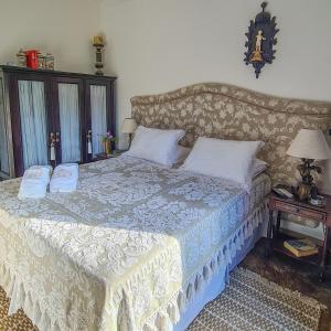 um quarto com uma cama com duas almofadas em Segredo da Serra Guest House em Tiradentes