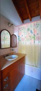 baño con lavabo y cortina de ducha en Tanino Home Suites en Mendoza