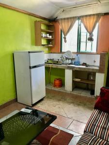 - une cuisine équipée d'un réfrigérateur blanc dans l'établissement Stone Cottages, Kilimani, à Nairobi