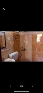 mała łazienka z toaletą i prysznicem w obiekcie Hotel in manali with mountain view Near Mall Road w mieście Manāli
