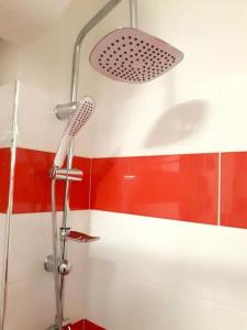a shower with a shower head in a bathroom at Pogradec Sunilio Apartment in Pogradec