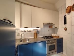 - une cuisine avec des placards bleus et un évier dans l'établissement A casa di Kika, à Bologne