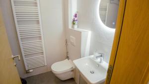 a white bathroom with a toilet and a sink at Green Ilidza Apartment in Sarajevo +15 photos