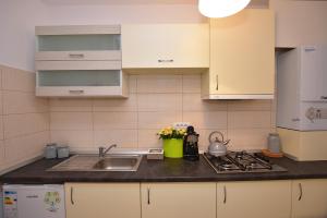 a kitchen with a sink and a counter top at Near Cathedral Central Studio in Bucharest