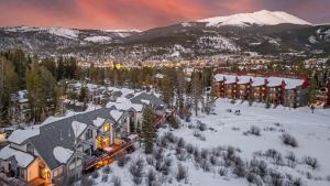 an aerial view of a resort in the snow at Pines 75 Townhome in Breckenridge