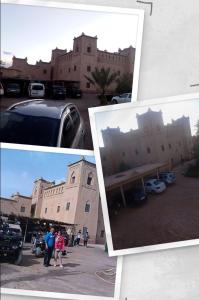 een collage van foto's van een gebouw met geparkeerde auto's bij Dar Es Salam in Skoura