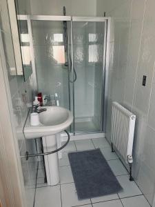 y baño con lavabo y ducha. en St John's B and B en Roscommon