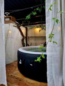 倫敦的住宿－Master En - Suite Townhouse double with Garden & Hot Tub，植物间里的浴缸