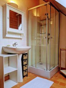 W łazience znajduje się umywalka i prysznic. w obiekcie les épis de la joie w mieście Ligueil