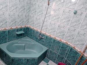 uma casa de banho com uma banheira verde num quarto em الاسكندريه em Alexandria