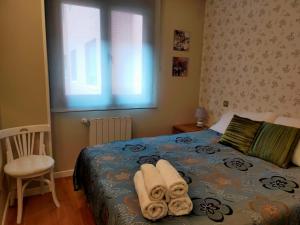 1 dormitorio con 1 cama con toallas en "En el camino", en León