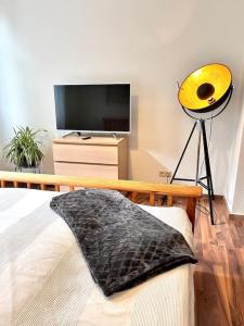 - une chambre avec un lit et une télévision à écran plat dans l'établissement Gemütliches 1 Zimmer- Apartment in Neuenbürg, à Neuenbürg
