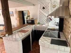 a kitchen with a stove and a counter top at L'Atelier d'Olga - Homillesime in Dijon