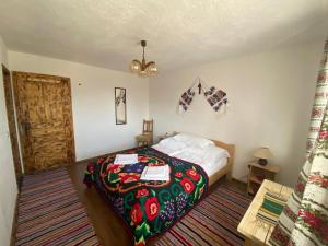 a bedroom with a bed with a colorful blanket at Casa Teodora in Albac