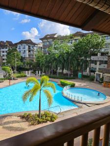 a view of a swimming pool with a palm tree at Cozy condo for rent in Davao City