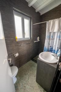a bathroom with a sink and a toilet and a window at Casa Atlantida - Sea front in Faja Grande